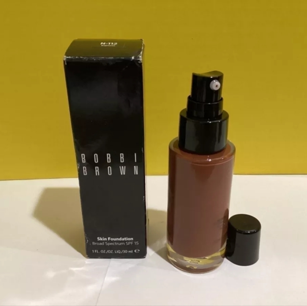 Sale!! Bobbi Brown Skin Foundation Broad Spectrum SPF 15 Espresso N-112 1oz. NIB - Picture 3 of 6